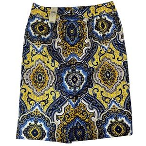 Ann Taylor Womens‎ Skirt Size 4 Blue Yellow Paisley Print Career Pencil Classic